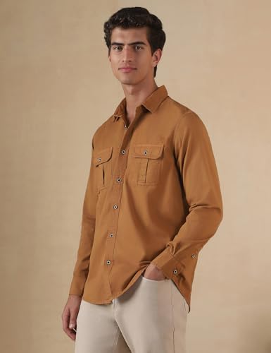 Image of FYLTR Men's Full Sleeve Overdyed Solid Shirt - Regular Fit | Full Sleeve | Double Pockets | Travel Shirts for Men | Casual Shirts for Men