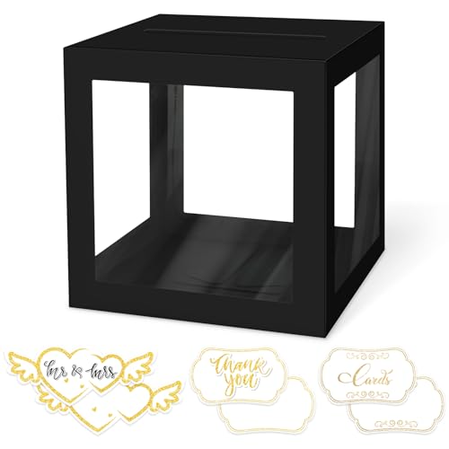 Image of 1 Pack Black Card Box for Party, Transparent Wedding Card Box Gift Cards Receiving Box Money Box for Birthday, Bridal or Baby Showers, Retirement, Anniversary, Graduation