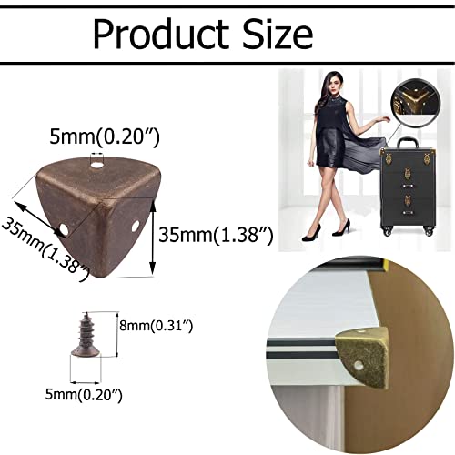 Image of Vintage Box Cabinet Corner Protection-Triangle Box Table Cabinet Corner with Screws Decorative Wood Box Edge Cover Safety Guard Furniture Corner Protector Bumpers (Bronze-35mm-8pcs)