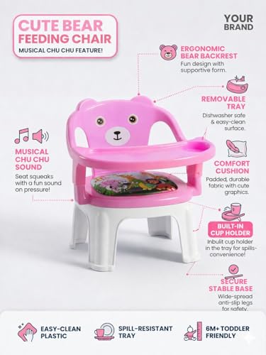 Image of MY LITTLE TOWN Kids Feeding Chair| Musical Chu Chu Chair| Baby Chair| 4-36 Months| Baby Chair| Portable| Booster seat (Pink)