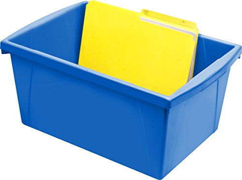 Image of Storex 5.5 Gallon Storage Bin - Plastic Classroom Organizer for Books and Supplies, Blue, 1-Pack (61482C06C)