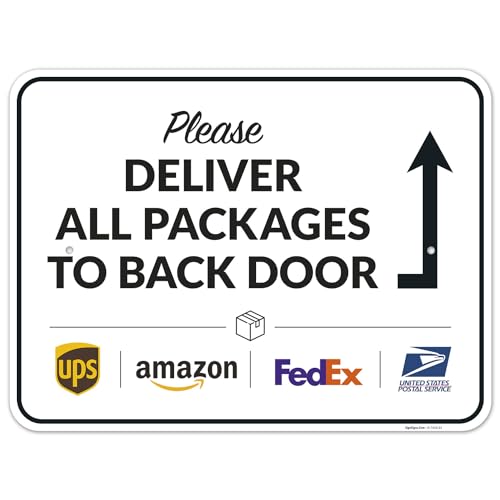 Image of Package Delivery Sign, Delivery Instructions Please All Package to Back Door Sign, 18x24 Inches, Rust Free .063 Aluminum, Fade Resistant, Made in USA by Sigo Signs