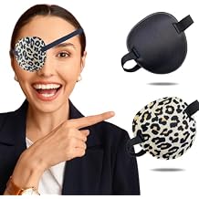 2PCS Eye Patch, Medical Eye Patches for Kids and Adults, Soft Amblyopia Lazy Eye Patches for Left or Right Eyes Black, Leopard Print