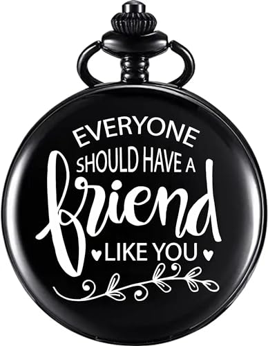 Image of Vintage Gandhi Style Pocket Watch with Engraved Designs & Messages Royal Black Analog for Men Women & Kids Includes Key Ring for car or Bike Keys Ideal Gift