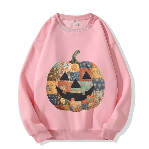 Retro Patchwork Halloween Pumpkin Sweatshirt, Funny Spooky Season Sweatshirt