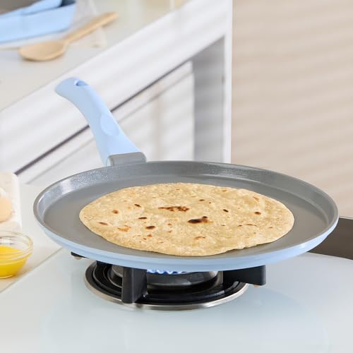 Image of Borosil Ceramic Vajra Tawa | Gas Stove & Induction Compatible, Dishwasher Safe | PFOA and PFAS Free Tava | 1 Year Warranty, Sky Blue (Flat Tawa 28cm)