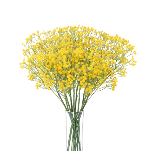 N&T NIETING Gypsophila Artificial Flowers, Baby Breath Flowers Artificial 10Pcs Fake Gypsophila for DIY Wedding Bouquet Party Table Centerpieces Flower Arrangements and Home Decor(Yellow,62cm)