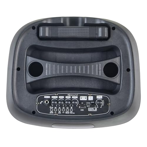 IQ Sound IQ-6412DJBT 2 X 12-inch Portable Bluetooth Speaker, TWS, FM Radio, LED Lights, USB/Micro SD, Built-in Wheels, Rechargeable Battery, 6Hr Playtime, Recording, Remote & Wired Mic Included