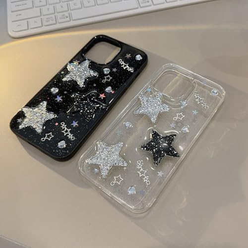 Coque iPhone 16 Pro Max étoiles 3D relief strass paillettes noires - 3