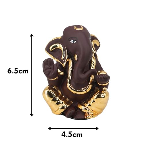 Image of Gold Plated Ekadrishta Ganesha | Ganpati Idol for Car Dashboard, Office Desk & Home,Pooja Room | Prosperity & Protection| Blessings & Success | Wealth, & Positivity | Height 2.5 Inch
