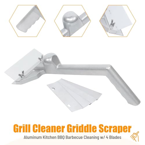 Rascador comercial para parrilla y plancha con 4 cuchillas de acero inoxidable, limpiador de horno de pizza resistente para cocina y cocina al aire libre