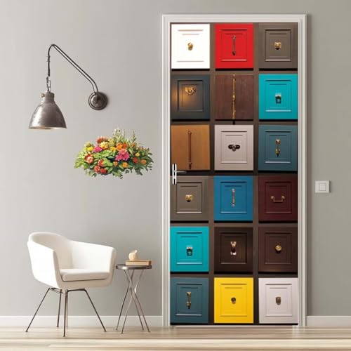 Vinilos Puertas 3D Puerta De Armario Colorido Pegatinas Decorativas de Puerta Pegatina Pared Murales Adhesivo para Puerta para Interiores Dormitorio Bano Oficina Decoración del Hogar 77X200cm -MT2330