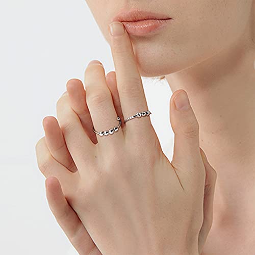 Sailimue 6 Pcs Fidget Anxiety Rings For Women Adjustable Open Ring Set Spinner Fidget Rings For Anxiety Cubic Zirconia Flower Butterfly Bead Stress Relief Stackable Rings #TOP5