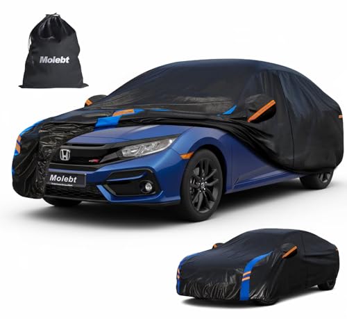 Image of Custom Fit Car Cover for Honda Civic Sedan & Coupe (1991-2026), Upgraded Waterproof All Weather Outdoor Auto Cover with Driver Door Zipper & Mirror Pockets, UV /Snow /Dust Protection