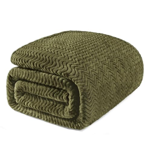 Exclusivo Mezcla Soft Fleece Blanket Queen Size for Bed, Sofa, Olive Green
