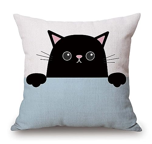 Solekla Cute Cat Home Decor Pillowcase Lovely Peeping Black Cat Decorative Throw Pillow Case Cushion Cover 18x18 inch