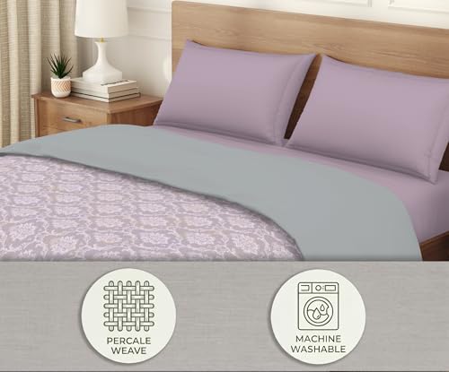 Image of Welspun Arlo Double Bed Quilt Comforter, 2-in-1 Reversible, Lightweight AC Quilt Blanket, Soft Breathable Microfiber for All Seasons & Winter Use, 200x200 cm Double Bed Quilt, Light Lilac