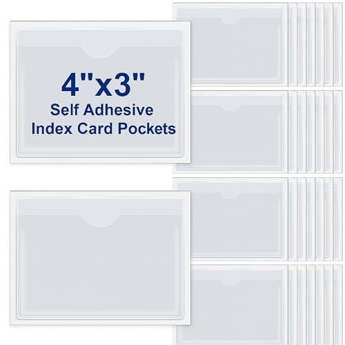 Image of Chinco 30 Pcs Self Adhesive Pockets, Bin Labels for Storage Bins, Clear Pocket Label Sleeves, Plastic Index Card Holder with Top Open for Organizing Bins Box Drawer(4 x 3 Inch)