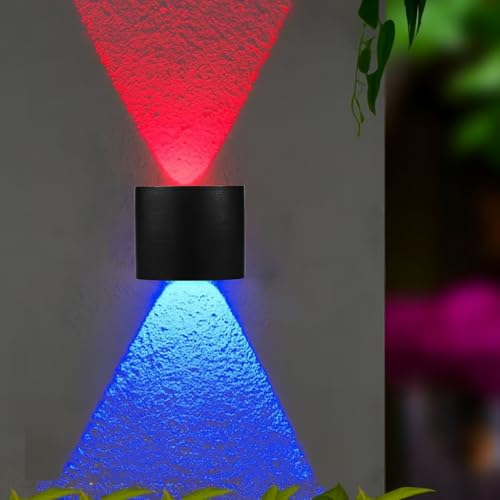 Image of FERA 2 Way LED Wall Light Outdoor Waterproof - Red & Blue Color Up Down Spot Lamp for Home Decoration, Gaming Room & Balcony - Modern Exterior Wall Lights (IP65, Black) (2 ray Color)