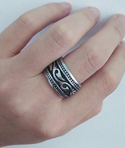 Trendy Wide Stainless Steel Celtic Band Thumb Ring for Men Manly Vintage Punk Biker Jewely Size 13 13mm(Silver)