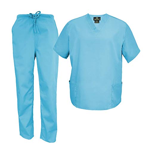 M&M Scrubs Men's Scrub Set Medical Scrub Tops and Pants (X-Small, Water Blue)