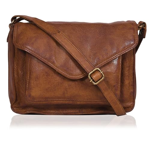 Leather Flapover Crossbody Handbag Purse for Women with Adjustable Strap & Overflap Snap Closure Tote/Bag