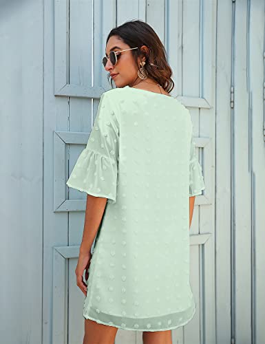 Image of Blooming Jelly Womens White Dresses Short Sleeve V Neck Ruffle Cute Sun Dress Chiffon Flowy Shift Mini Dress