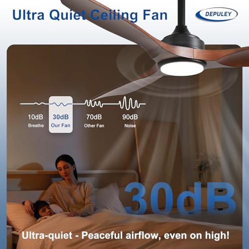 Image of Depuley 42-Inch Ceiling Fan with Light: Walnut 3 Blade Indoor Outdoor Fans for Patios - Dimmable Ceiling Fan with Remote Control Fandelier Ultra Quiet DC Motor Reversible 6 Speed Timer