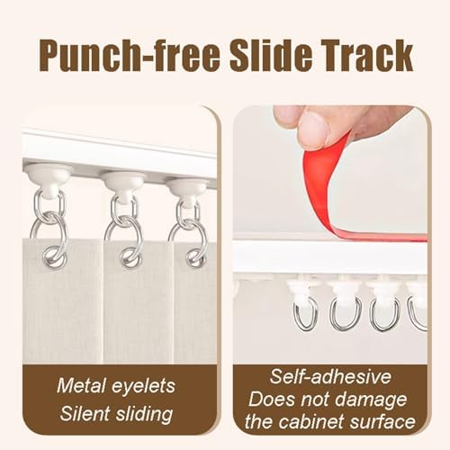 Waterproof Under Sink Cabinet Curtain, Easy Install Dustproof Shelf Cover with Self-Adhesive Slide Rail, Home Storage Solution, Beige (40cm Track x 70cm Height)