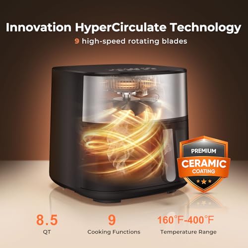 Image of Air Fryer 8 in 1, XL 8.5 QT Large Airfryer with View Windows,MAX 400℉ for Crispy, 85% Less Oil, Fast Roast, Preheat, Shake, Bake, Non-Stick Basket for Easy Clean, With Professional Recipes