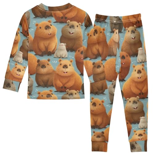 Pajama Sets Long Sleeve Cute Brown Animal Pattern Soft Comfy Sleepwear 2 Piece PJS 3-8T3