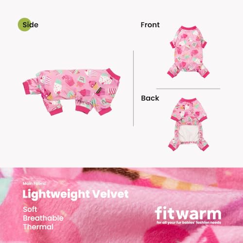 Image of Fitwarm Cupcake Dog Pajamas, Birthday Outfit for Small Dogs Girl, Cozy Pet Onesie with Feet, Pink, Medium