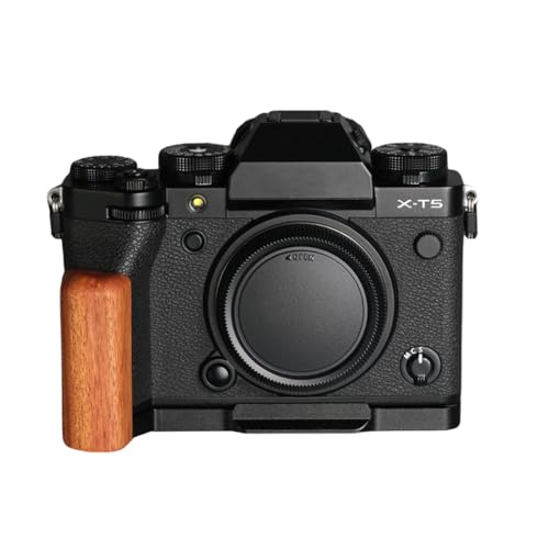 Fujifilm X-T5 XT5 専用 カメラウッドグリップ 高級檀木材 木製ハンドル メタルベース L型グリップ ハンドメイド カメラケージ 電池交換可能 (ブラウン+ブラック)