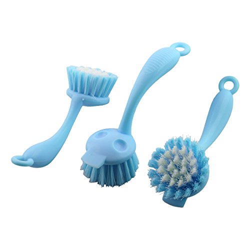 Ruilogod Plastique Restaurant Casserole Pan Stockpot Bol Nettoyant Brosse 3pcs Bleu Clair