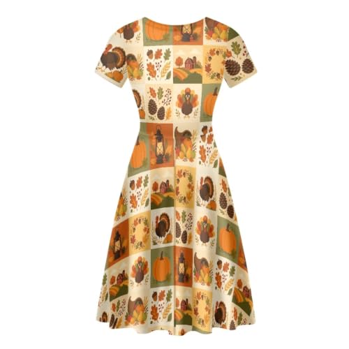 Image of Forchrinse Summer Dresses for Women Crew Neck Short Sleeve Midi Dress Casual Beach Vacation Sundress