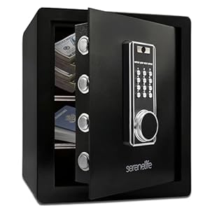 SereneLife 39L Tresor Für Zuhause, Safe- Feuerfest & Wasserdicht, Digitaler Wandtesor Möbeltresor mit Code & 2 Schlüsseln, Safe Box mit Doppelt gesichertes Alarmsystem für Wertsachen, Bargeld, Schmuck