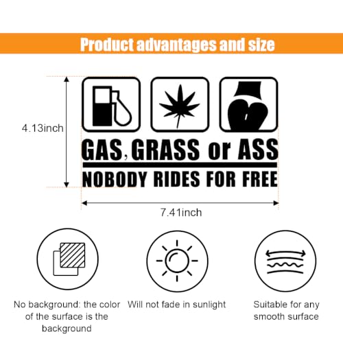 Image of GLSOWEE Gas Grass or Ass Sticker for Cars, Nobody Rides for Free Decal