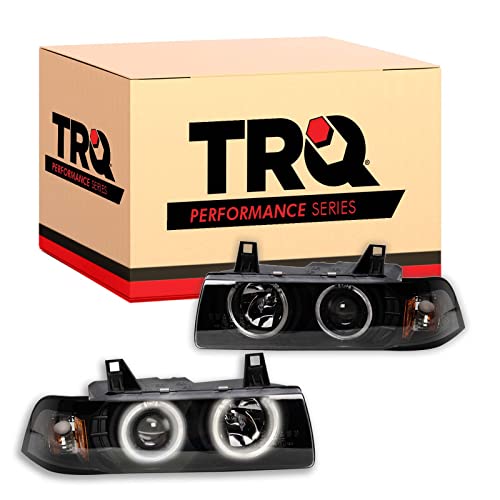 Image of TRQ Performance Driver and Passenger Side Headlight Assembly Set Black Housing Clear Lens Projector Compatible with 94-97 BMW 318i 92-97 BMW 318is 94-95 325i 92-95 325is 96-98 328i
