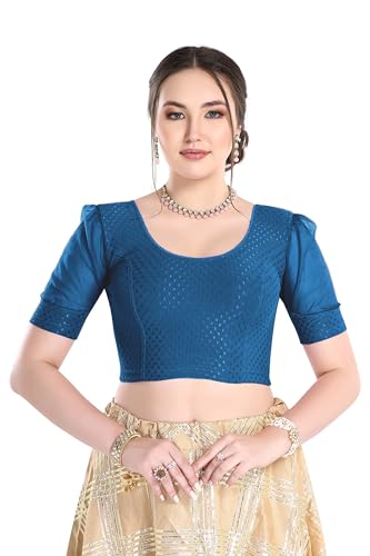 Image of FINESTFIT Stay On Trend Fashion 100% Cotton Readymade Blouses for Women,Round Neckline with Organza Balloon Sleeves.