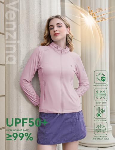 Image of Venzina Women's UPF 50+ Lightweight Athletic Jacket UV Sun Protection Full Zip Cooling Hoodie Long Sleeve Sunscreen Protective Clothing for Women for Outdoor Hiking, S-XL