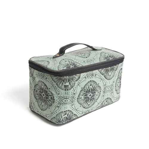 Myra Bag Makeup Bag for Women - Upcycled Western Canvas and Leather Cosmetic Toiletry Bag Tea