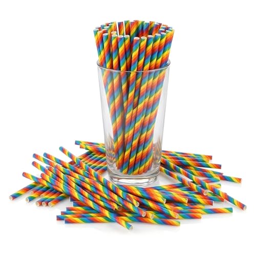 100 Pcs Rainbow Paper Straws LGBTQ+ Pride Stripes Drinking Straws Gay Lesbian LGBTQ Pride Month Decorations Biodegradable Party Supplies for Juices Cocktail Birthday Pride Parade
