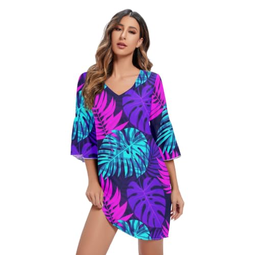 Robe en mousseline de soie imprimé hawaïen palmier chic pour femme