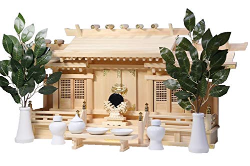 やまこう 神棚 三社 セット 屋根違い 大型 ■ 格子扉 神具付 神棚セット 美・木曽ひのき ■ お社本体サイズ (cm) 高さ43 幅87 奥行21
