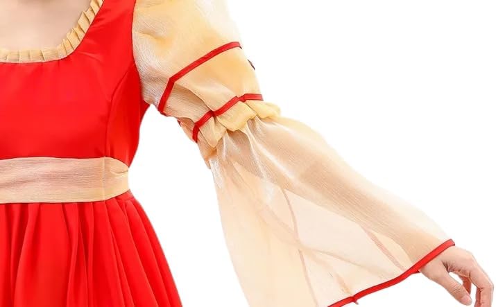 Girls Russian Traditional Dance Dress.Puff Sleeve Performance Outfit
