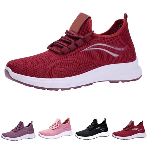 Zapatillas de senderismo para mujer y hombre, ligeras, de malla, transpirables, ergonómicas, ortopédicas, cómodas, antideslizantes, suela, rojo, 41 EU