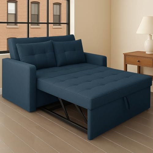 Image of CASASTYLE Trissa 2 Seater Pull-Out Premium Fabric Sofa Cum Bed Sofa Set for Living Room (Teal Fabric)
