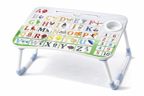 Image of Printed Wooden Study Desk for Kids, Foldable & Portable Laptop Table for Bed, Large Kids Activity Table with Non-Slip Legs, Multipurpose Breakfast Tray & Picnic Table (ABCD)