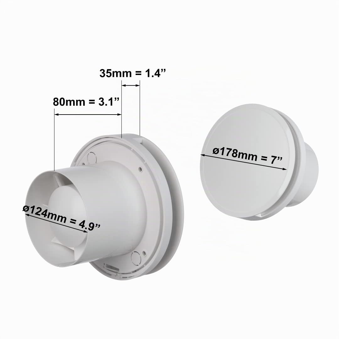 EUROPLAST Ø 125mm Extractor de Baño - Extractor de Aire Silencioso Blanco - Ventilador de Pared para Cocina, Garaje, WC