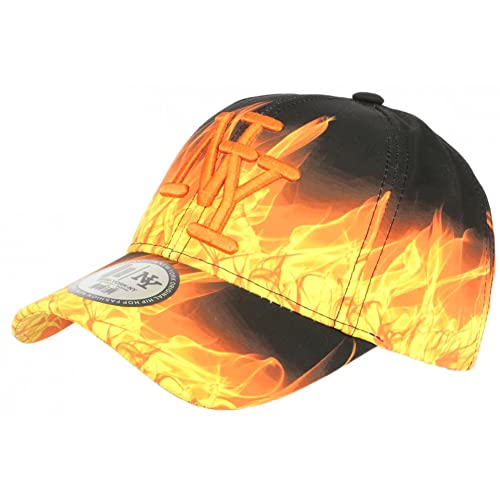 Casquette enfant broderie NY 3D Hip Hop Honour orange noire visière imprimé feu 7 à 11 ans